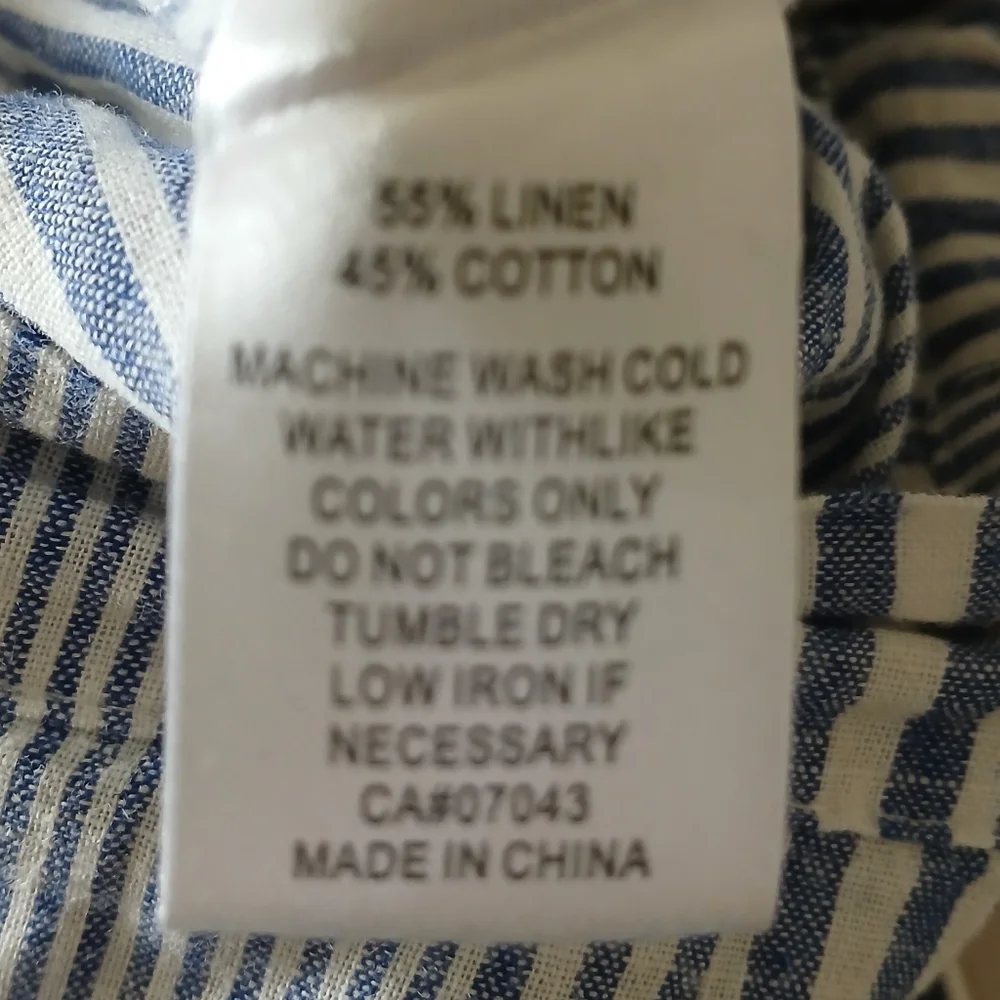 Striped Blue White Wiide Leg, 55% Linen 45% Cotton Elastic Waist Pants - Picture 8 of 10